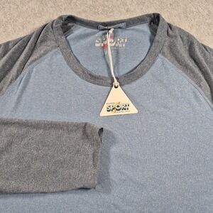 Marine Layer Double Knit Long Sleeve Crew Henley Baseball Raglan Gray Blue XL